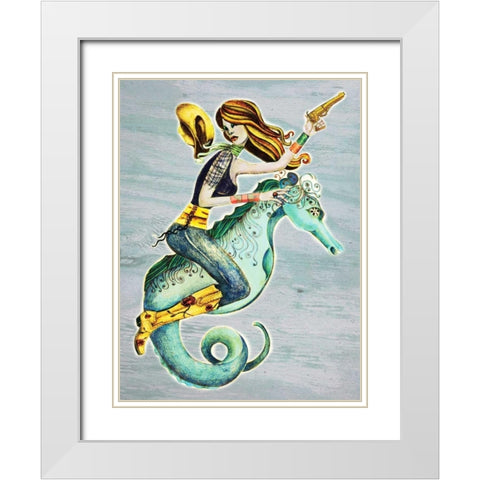 Seahorse White Modern Wood Framed Art Print with Double Matting by Goddess, Jami