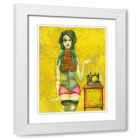 Sewing Machine White Modern Wood Framed Art Print with Double Matting by Goddess, Jami