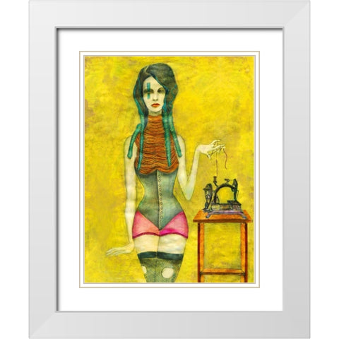 Sewing Machine White Modern Wood Framed Art Print with Double Matting by Goddess, Jami