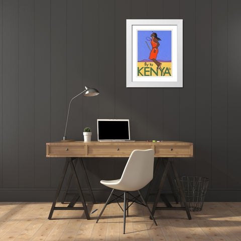 Fly to Kenya White Modern Wood Framed Art Print with Double Matting by Got, Jean Pierre