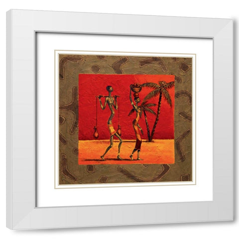 Sun Tribe I White Modern Wood Framed Art Print with Double Matting by Kamba