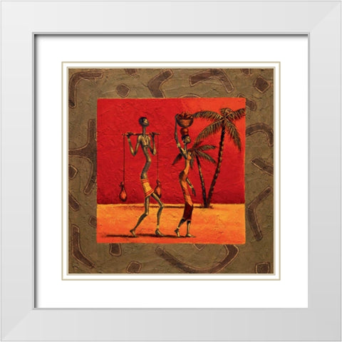 Sun Tribe I White Modern Wood Framed Art Print with Double Matting by Kamba