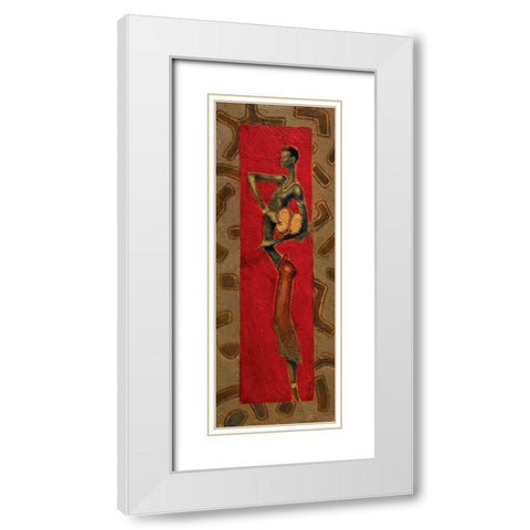 African Drummer I White Modern Wood Framed Art Print with Double Matting by Kamba