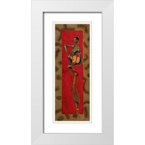 African Drummer I White Modern Wood Framed Art Print with Double Matting by Kamba