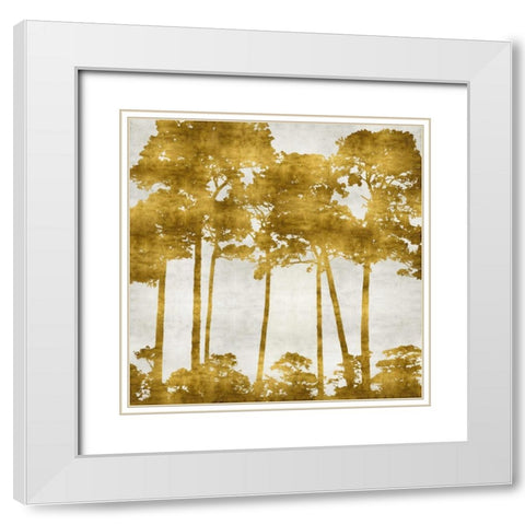 Tree Lined In Gold II White Modern Wood Framed Art Print with Double Matting by Bennett, Kate