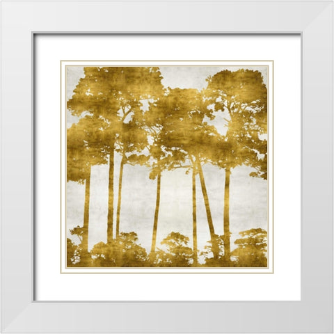 Tree Lined In Gold II White Modern Wood Framed Art Print with Double Matting by Bennett, Kate