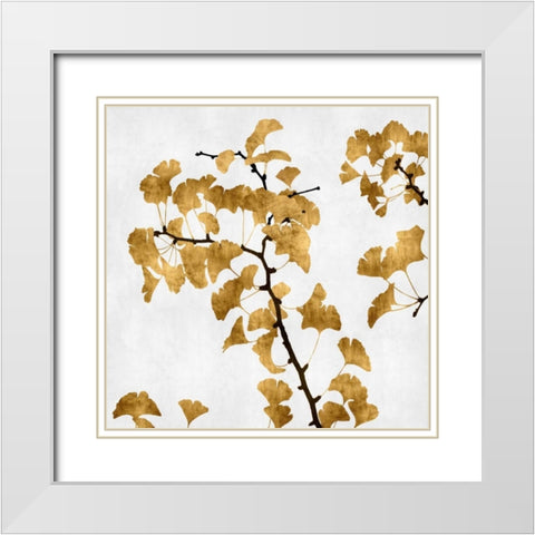 Ginko in Gold I White Modern Wood Framed Art Print with Double Matting by Bennett, Kate