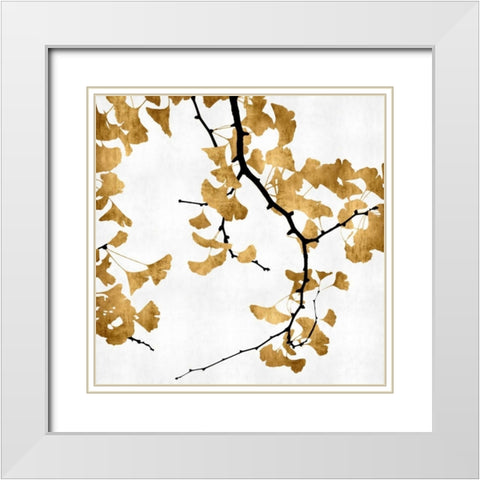 Ginko in Gold II White Modern Wood Framed Art Print with Double Matting by Bennett, Kate