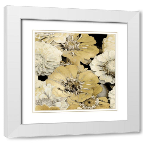 Floral Abundance in Gold I White Modern Wood Framed Art Print with Double Matting by Bennett, Kate