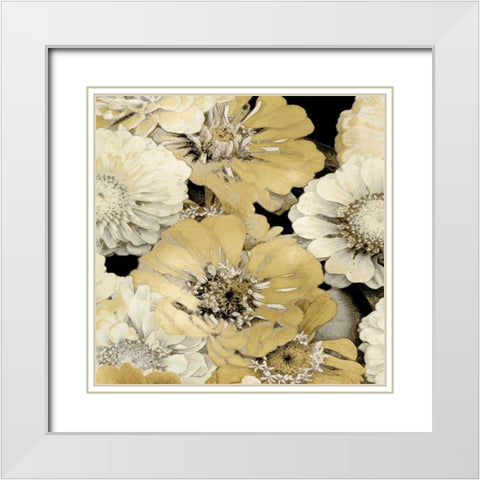 Floral Abundance in Gold I White Modern Wood Framed Art Print with Double Matting by Bennett, Kate