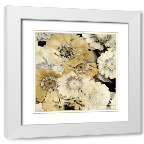 Floral Abundance in Gold II White Modern Wood Framed Art Print with Double Matting by Bennett, Kate