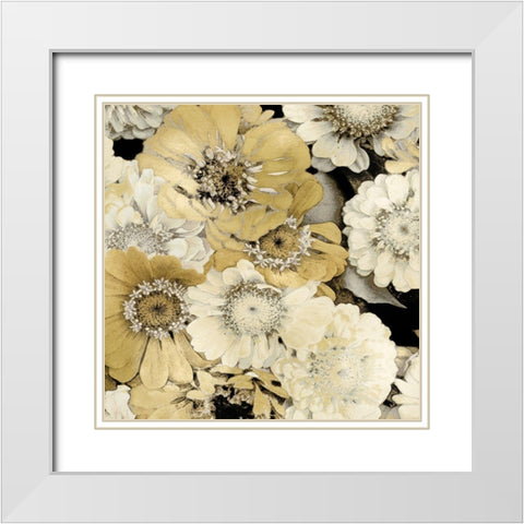 Floral Abundance in Gold II White Modern Wood Framed Art Print with Double Matting by Bennett, Kate