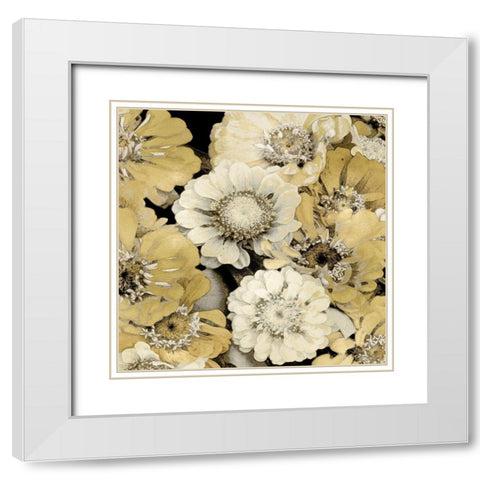 Floral Abundance in Gold III White Modern Wood Framed Art Print with Double Matting by Bennett, Kate
