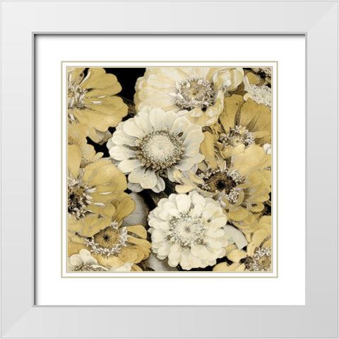 Floral Abundance in Gold III White Modern Wood Framed Art Print with Double Matting by Bennett, Kate