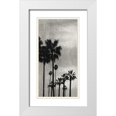 Palm Silhouette on Silver I White Modern Wood Framed Art Print with Double Matting by Bennett, Kate