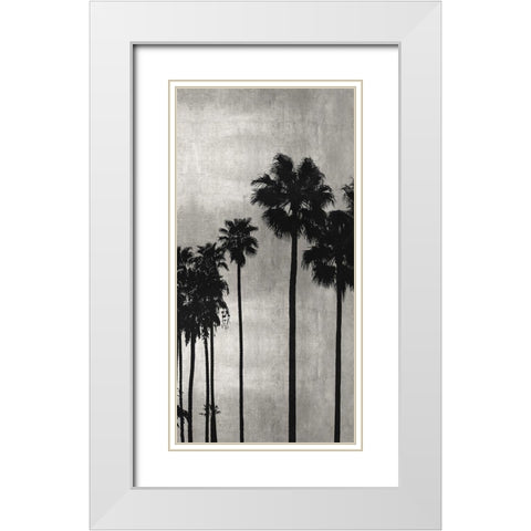 Palm Silhouette on Silver III White Modern Wood Framed Art Print with Double Matting by Bennett, Kate