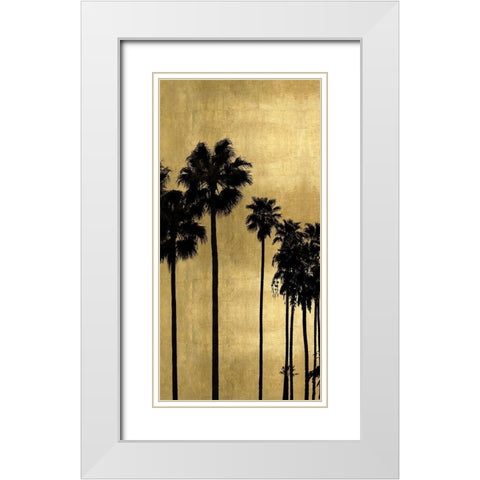 Palm Silhouette on Gold I White Modern Wood Framed Art Print with Double Matting by Bennett, Kate