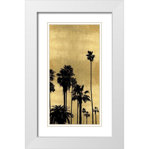 Palm Silhouette on Gold III White Modern Wood Framed Art Print with Double Matting by Bennett, Kate