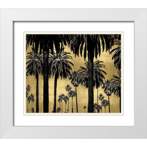 Palms on Gold White Modern Wood Framed Art Print with Double Matting by Bennett, Kate