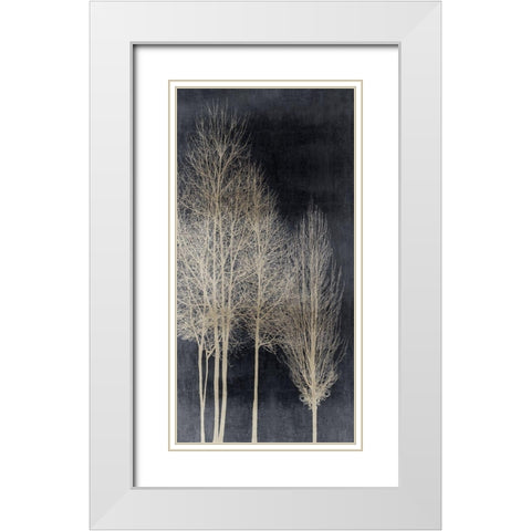 Silver Tree Silhoutte I White Modern Wood Framed Art Print with Double Matting by Bennett, Kate