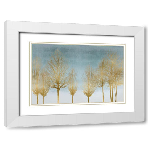 Gold Forest on Aqua White Modern Wood Framed Art Print with Double Matting by Bennett, Kate