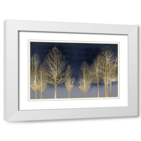 Gold Forest on Blue White Modern Wood Framed Art Print with Double Matting by Bennett, Kate
