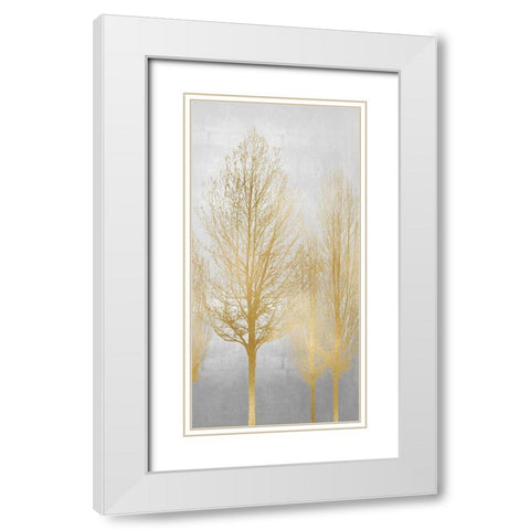 Gold Tree Panel I White Modern Wood Framed Art Print with Double Matting by Bennett, Kate