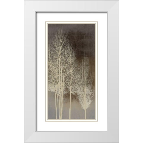 Trees on Brown Panel I White Modern Wood Framed Art Print with Double Matting by Bennett, Kate