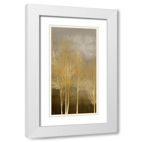 Gold Trees on Brown Panel I White Modern Wood Framed Art Print with Double Matting by Bennett, Kate