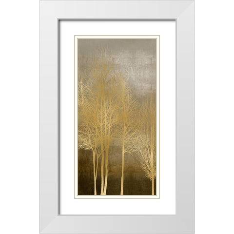 Gold Trees on Brown Panel I White Modern Wood Framed Art Print with Double Matting by Bennett, Kate