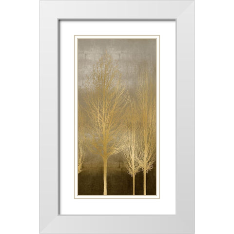 Gold Trees on Brown Panel II White Modern Wood Framed Art Print with Double Matting by Bennett, Kate