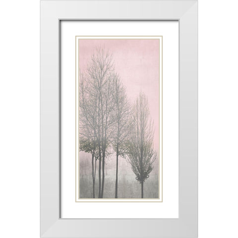 Gray Trees on Pink Panel I White Modern Wood Framed Art Print with Double Matting by Bennett, Kate