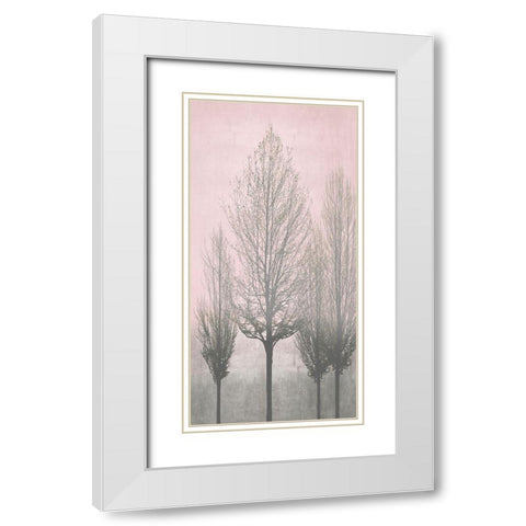 Gray Trees on Pink Panel II White Modern Wood Framed Art Print with Double Matting by Bennett, Kate