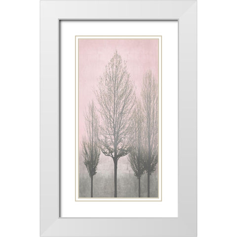Gray Trees on Pink Panel II White Modern Wood Framed Art Print with Double Matting by Bennett, Kate