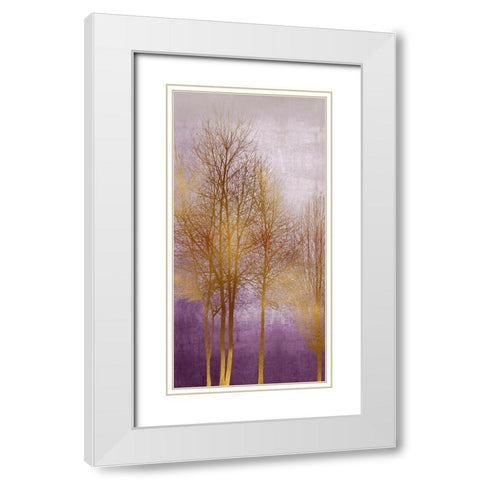 Gold Trees on Purple Panel II White Modern Wood Framed Art Print with Double Matting by Bennett, Kate