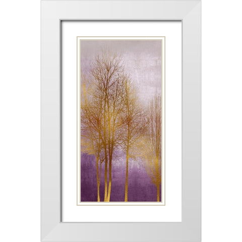 Gold Trees on Purple Panel II White Modern Wood Framed Art Print with Double Matting by Bennett, Kate