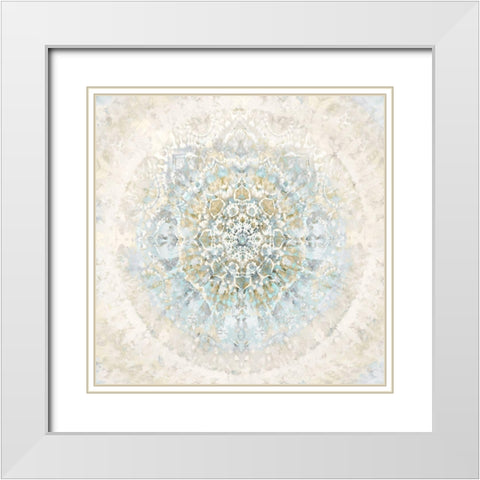 Tapestry Aqua Blue White Modern Wood Framed Art Print with Double Matting by Kearns, Molly