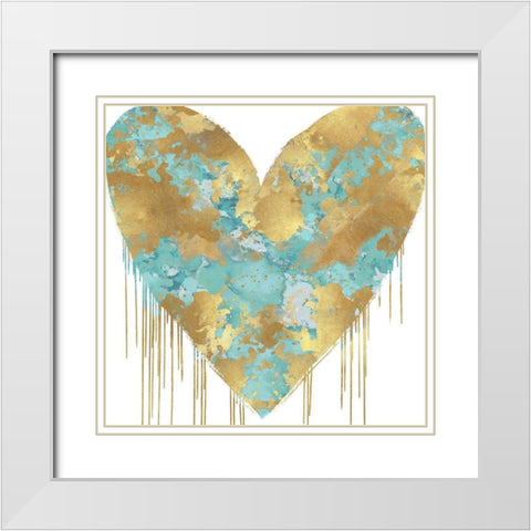 Big Hearted Aqua and Gold White Modern Wood Framed Art Print with Double Matting by Rodgers, Lindsay