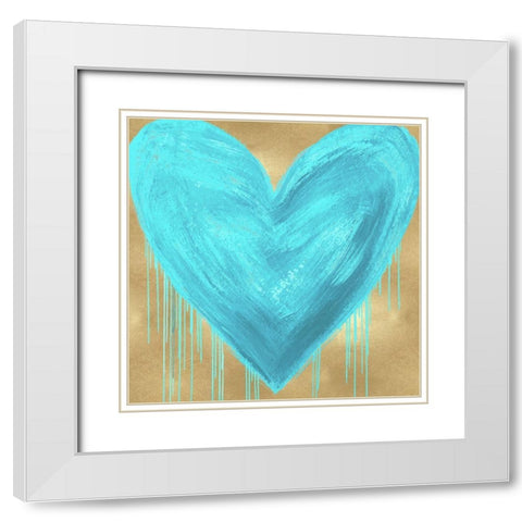 Big Hearted Aqua on Gold White Modern Wood Framed Art Print with Double Matting by Rodgers, Lindsay