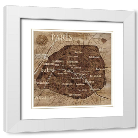 Map of Paris White Modern Wood Framed Art Print with Double Matting by Wilson, Luke