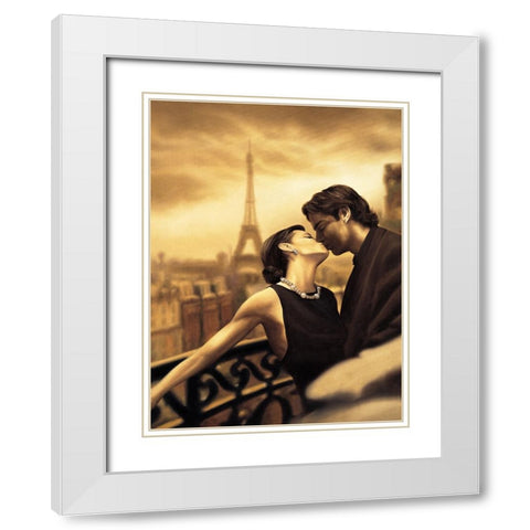 A Paris Kiss White Modern Wood Framed Art Print with Double Matting by Arellano, Migdalia