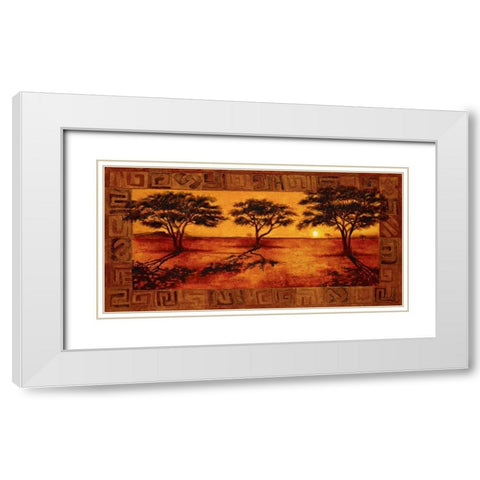 Serengeti Sunset White Modern Wood Framed Art Print with Double Matting by Madou