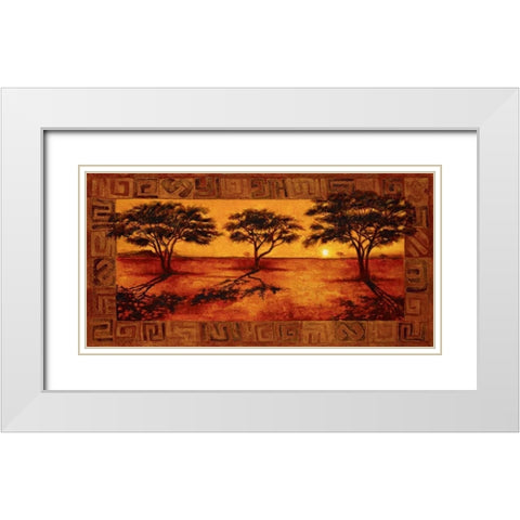 Serengeti Sunset White Modern Wood Framed Art Print with Double Matting by Madou