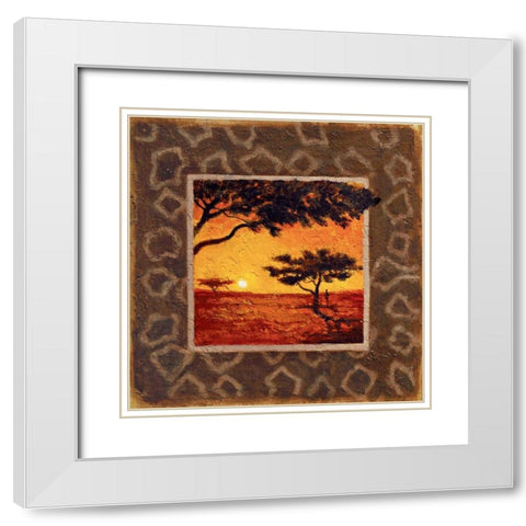 Savannah Sunset I White Modern Wood Framed Art Print with Double Matting by Madou