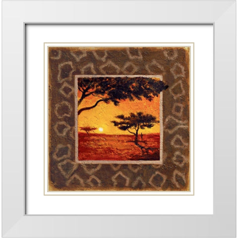 Savannah Sunset I White Modern Wood Framed Art Print with Double Matting by Madou