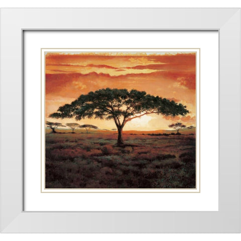 Masai Tree White Modern Wood Framed Art Print with Double Matting by Madou