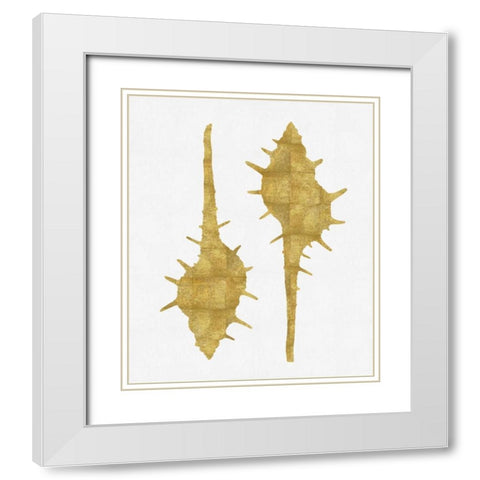 Sea Life - Gold on White II White Modern Wood Framed Art Print with Double Matting by Miller, Melonie