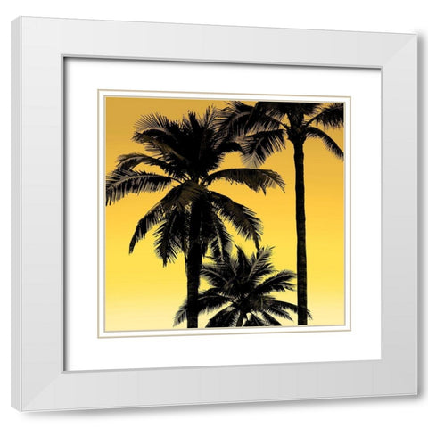 Palms Black on Yellow I White Modern Wood Framed Art Print with Double Matting by Jensen, Mia
