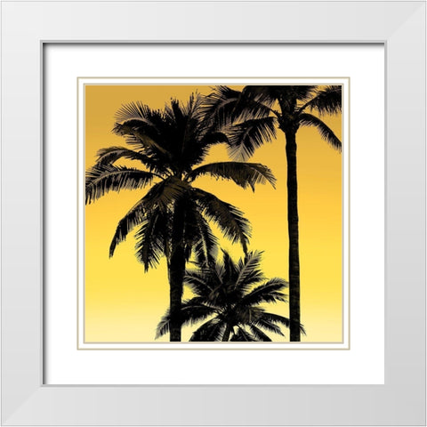 Palms Black on Yellow I White Modern Wood Framed Art Print with Double Matting by Jensen, Mia
