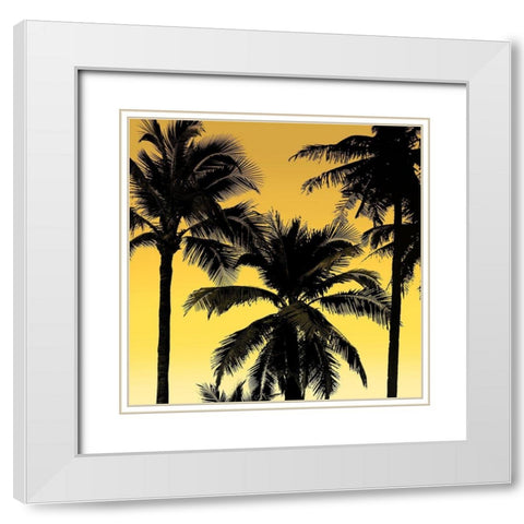 Palms Black on Yellow II White Modern Wood Framed Art Print with Double Matting by Jensen, Mia